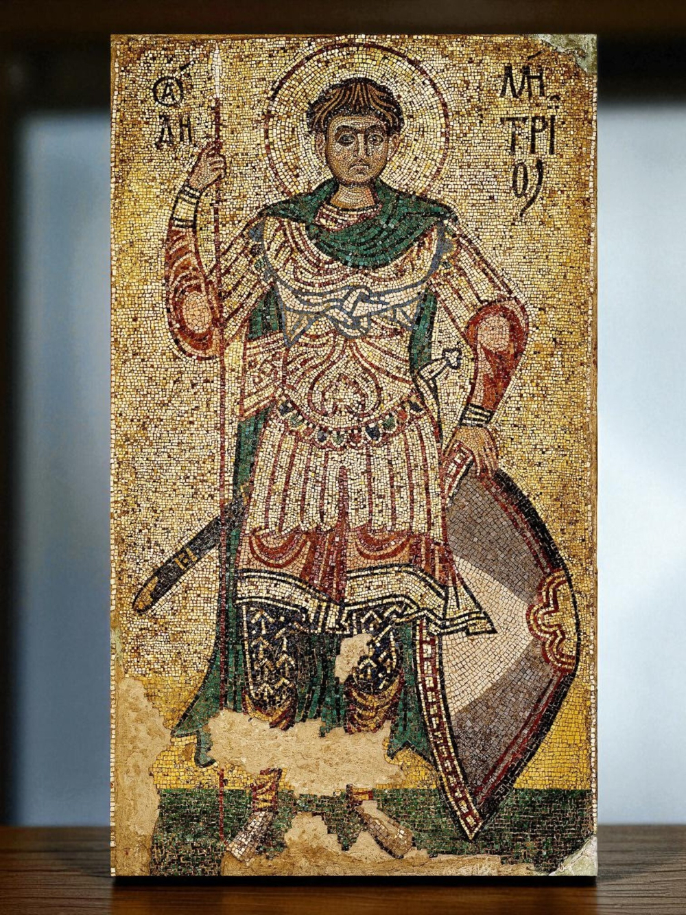 Икона Дмитрий (Димитрий) Солунский великомученик Фессалоникийский. Деревянная мерная икона в рост ребенка. Икона на левкасе. Освящена