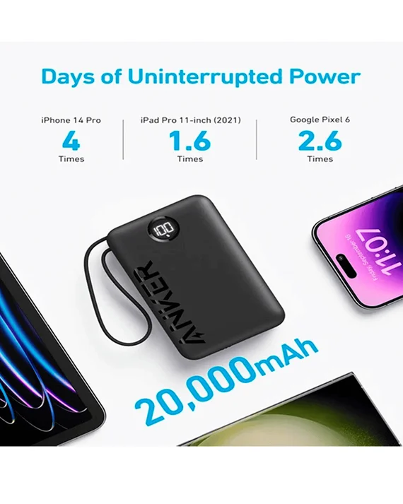 Внешний аккумулятор Anker Nano Power Bank 20000 mAh A1647 черный (22,5W Built-In USB Cable)