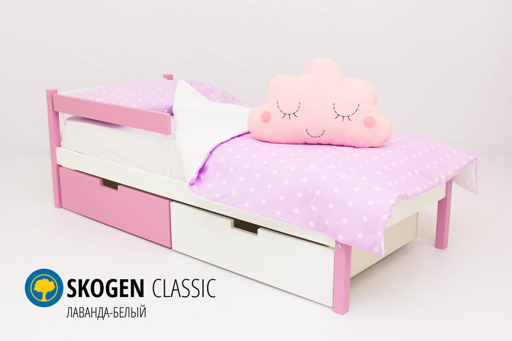 Детская кровать тахта с бортиком и ящиками Бельмарко Svogen лаванда белый