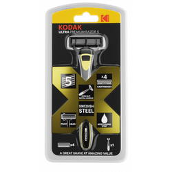 Бритвенная система Kodak Ultra Prem Razor 5 мужская 5 лезвий металлическая ручка 4 сменные кассеты