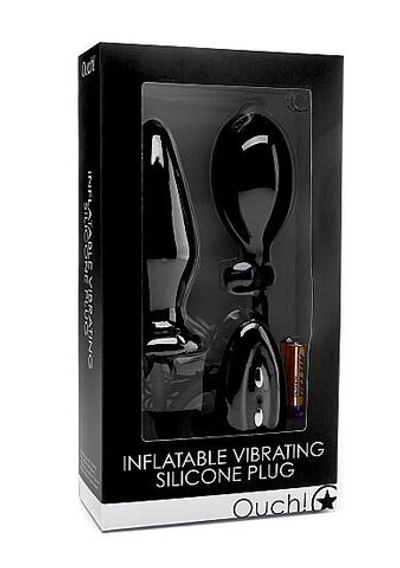 Чёрный анальный стимулятор с функцией расширения и вибрацией Inflatable Vibrating Silicone Plug - 12,2 см. (Цвет: черный)