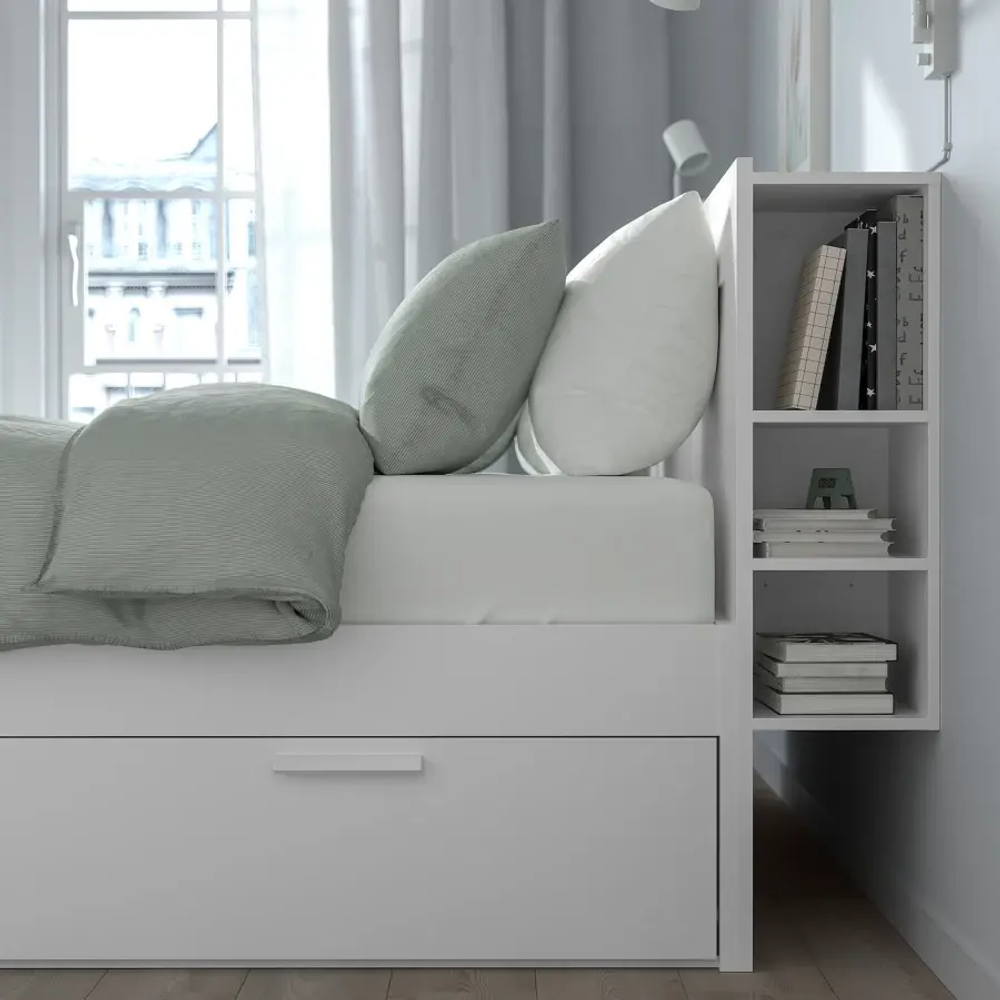 Каркас кровати с ящиками - IKEA BRIMNES/LÖNSET/LONSET, 160х200 см, белый, БРИМНЭС/БРИМНЕС/ЛОНСЕТ ИКЕА