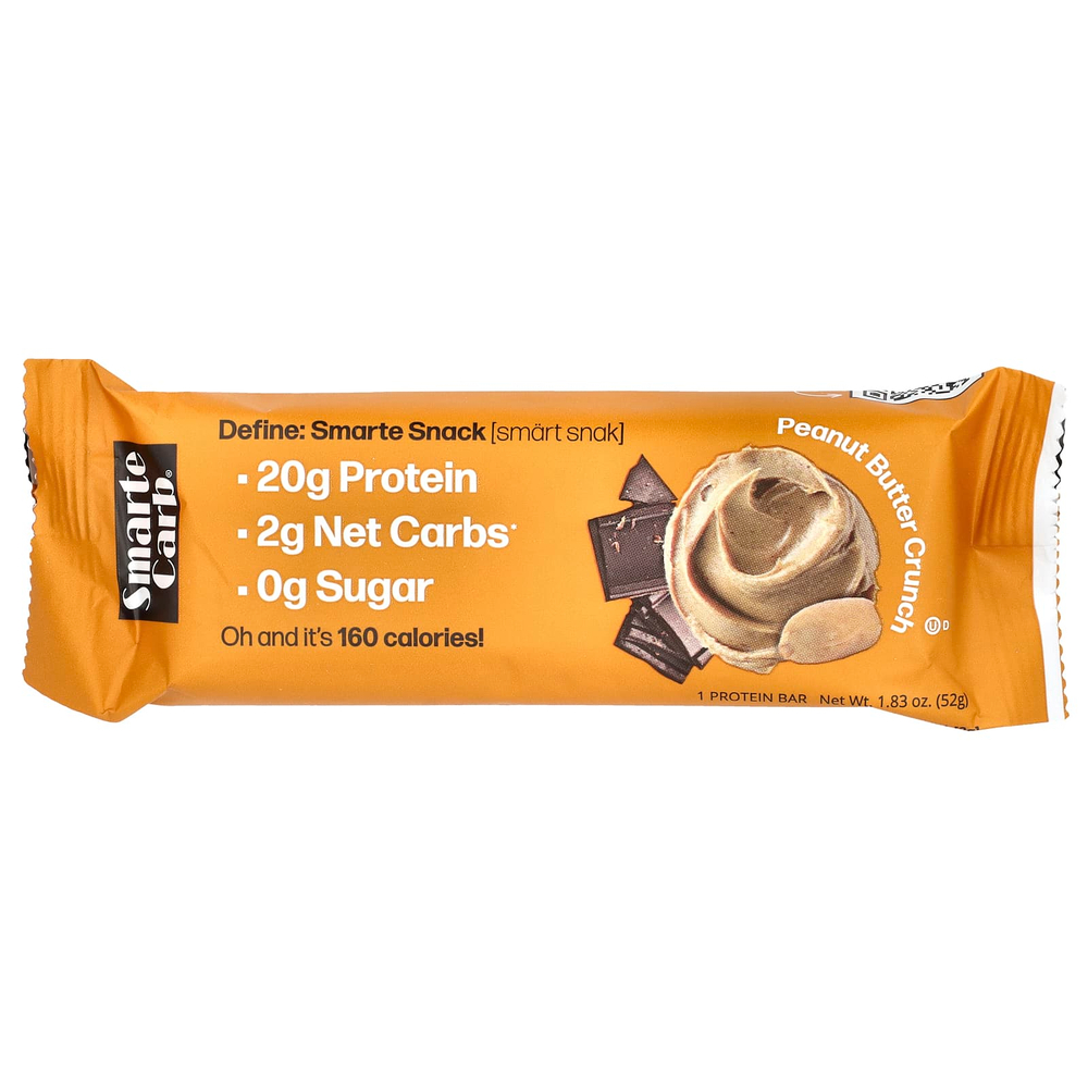 NuGo Nutrition, Протеиновый батончик Smarte Carb®, хрустящая арахисовая паста, 12 батончиков, 52 г (1,83 унции)