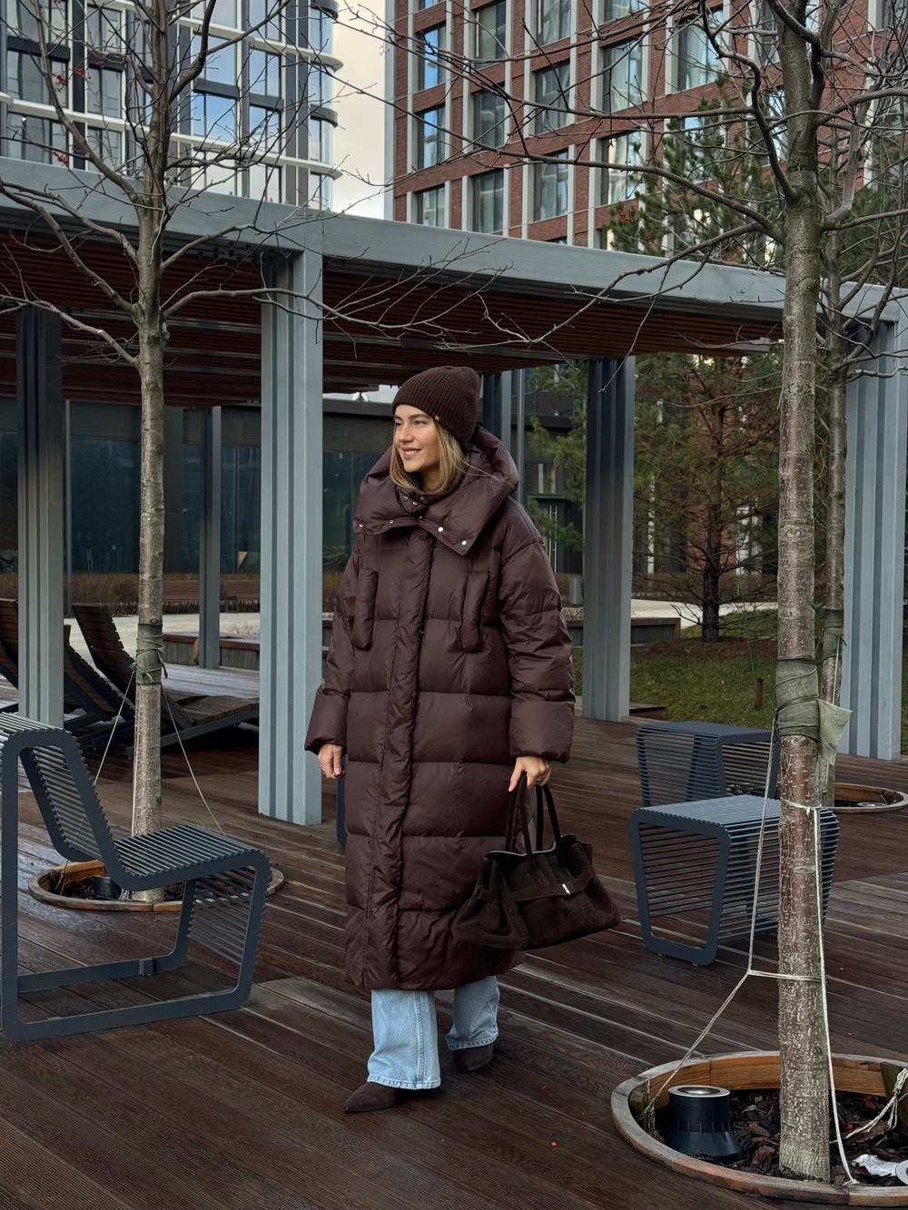 Пуховик Сахалин макси шоколад