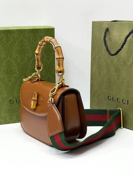 Маленькая сумка Gucci Bamboo 1947 с ручкой сверху коричневый