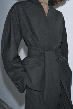 ZARA БЛЕЙЗЕР-КИМОНО ИЗ СМЕСОВОЙ ШЕРСТИ — ZW COLLECTION, ТЕМНО-СЕРЫЙ