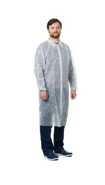 Халат одноразовый на кнопках, тк.Спанбонд, пл.20 г/м2,Белый