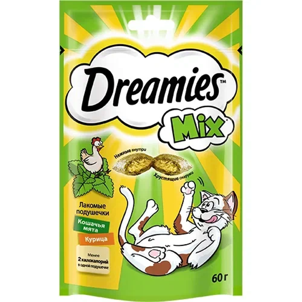 DREAMIES лакомые подушечки для кошек с курицей и мятой 0,06кг