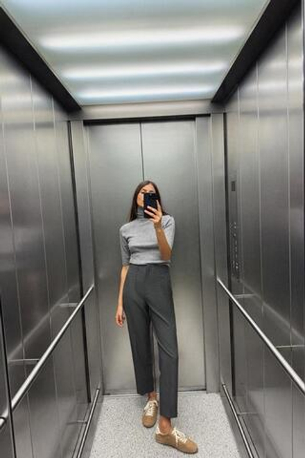 ZARA БРЮКИ HIGH-WAIST, АНТРАЦИТОВО-СЕРЫЙ