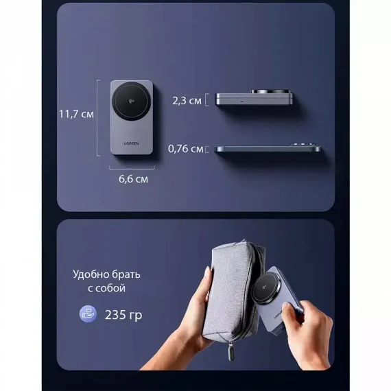 Ugreen W706 2-in-1 Wireless Charger Qi2 for Iphone 15W, AirPods Grey