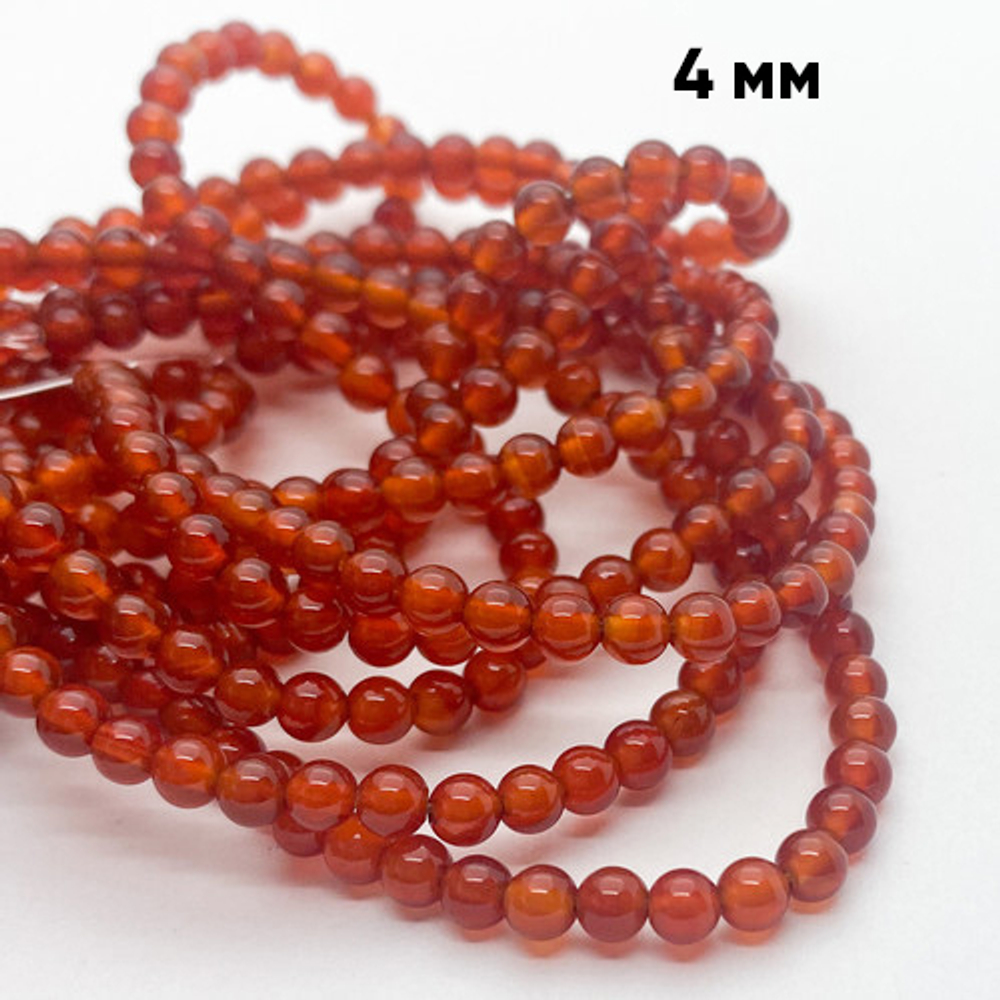 Бусины Сердолик, диаметр около 4 мм, цена за нить 38 см