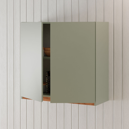 Навесной кухонный шкаф 80 см Малага 2 двери с дубовой панелью, с полкой / зеленый самшит, массив дуба