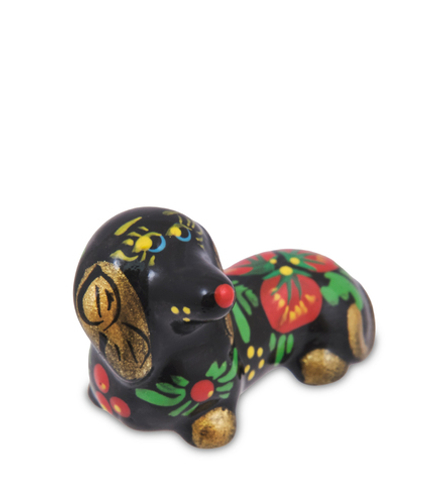 ГЛ-967 Фигурка «Такса» хохлома (Гжельский фарфор)