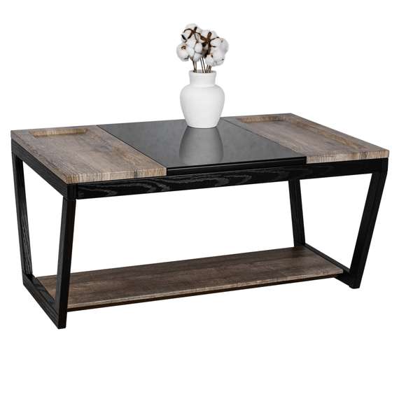 Стол журнальный BeautyStyle 33 дуб крымский состаренный/венге/стекло черное