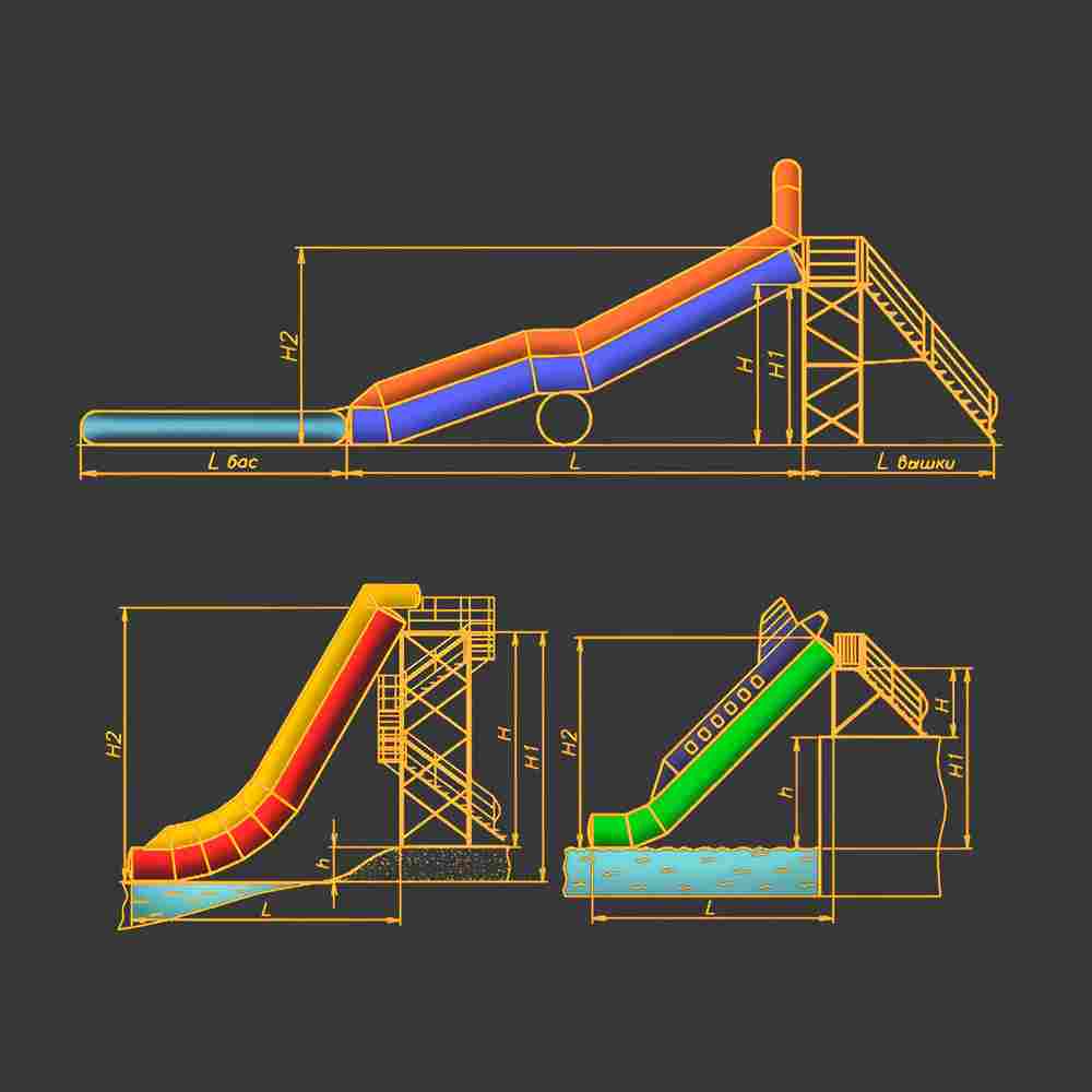 Надувная прямая водная горка «Солнечный залив» для вышки (опоры), 9*2*5 м