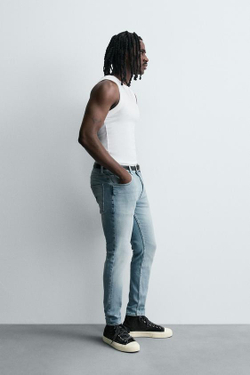 ZARA УКОРОЧЕННЫЕ ДЖИНСЫ SKINNY, ГОЛУБОЙ