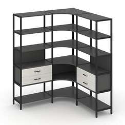 Shelf System Трехсекционный угловой стеллаж пятиярусный с ящиками SN.STMU-531 Антрацит/Дуб Наварра/М