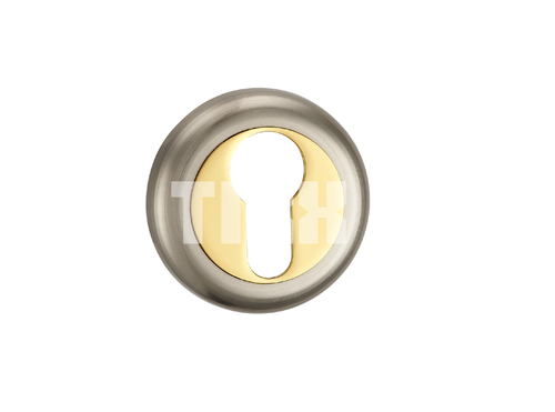 [ТОВАРА НЕТ В НАЛИЧИИ] Накладка на цилиндр Тикс ЕТ 04, цвет никель матовый/латунь блестящая (гарантия - 12 месяцев)