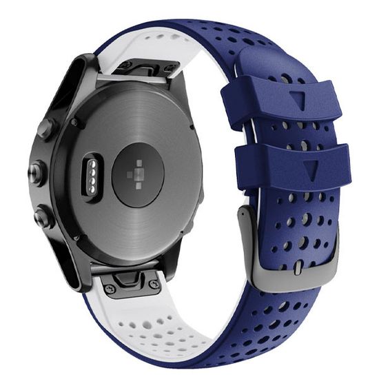 Ремешок дышащий Athlet 22 мм. для Garmin Fenix 7/6/5, EPIX 2, MARQ, Forerunner 935 / 945 / 955 / 965, instinct, instinct 2 двухцветный силиконовый быстросъемный (Синий/белый)