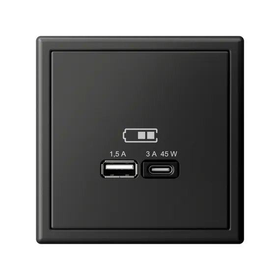 Розетка USB ArtGallery тип A+C 45Вт QC PD высокоскор. ЗУ механизм базальт SE GAL001429