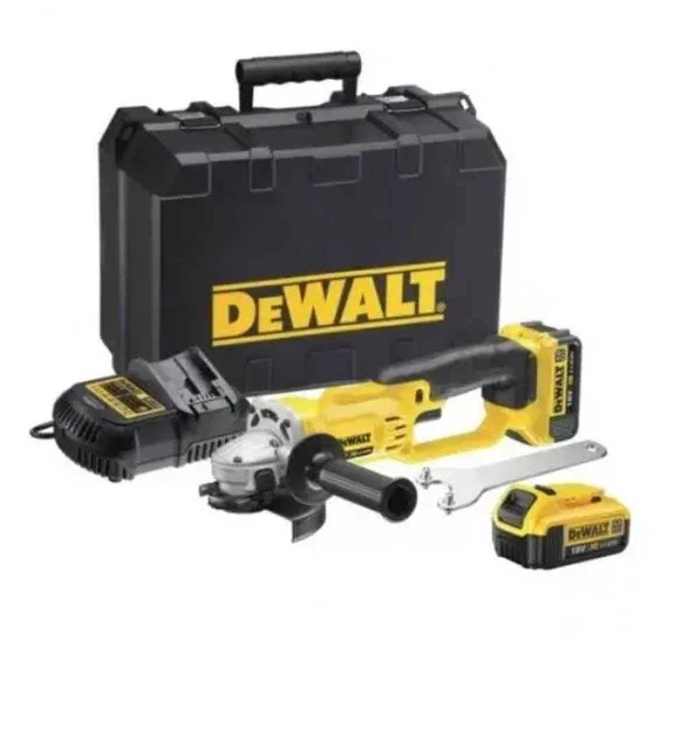 Аккумуляторная угловая шлифмашина DEWALT DCG412M2, 18 В, 125 мм, 7000 об/мин, с 2 АКБ 4 Ач и ЗУ, в кейсе