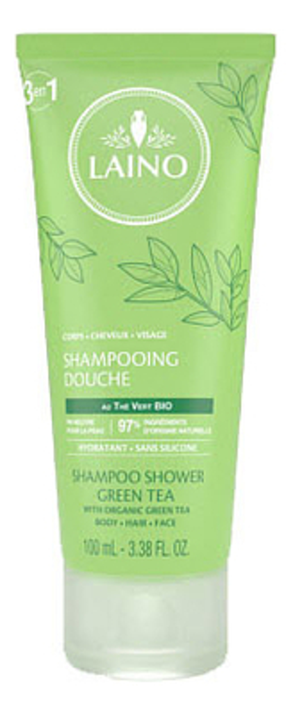 Лено Шампунь органический Зеленый Чай 3 в 1 для лица, волос и тела Laino Shampooing Douche 3 en 1 Thé vert BIO 100 мл