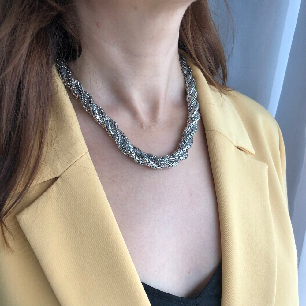 Чокер-трансформер перекрученные цепи со съемными подвесами: сердце и цитрин, цвет серебро, Италия