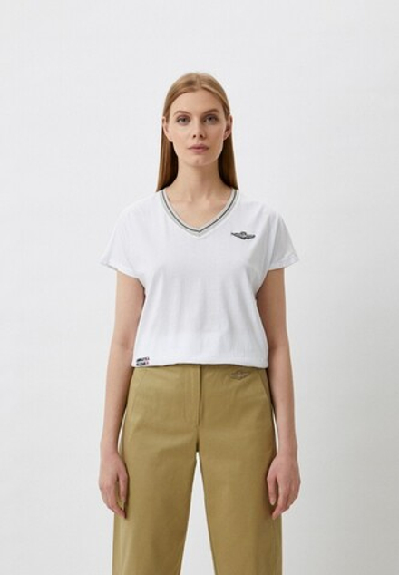 Футболка жен . AERONAUTICA 1966 белый вырез V