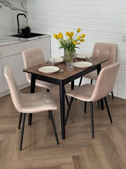 Кухонный раздвижной стол "Крафт Табачный" и 4 стула Дублин