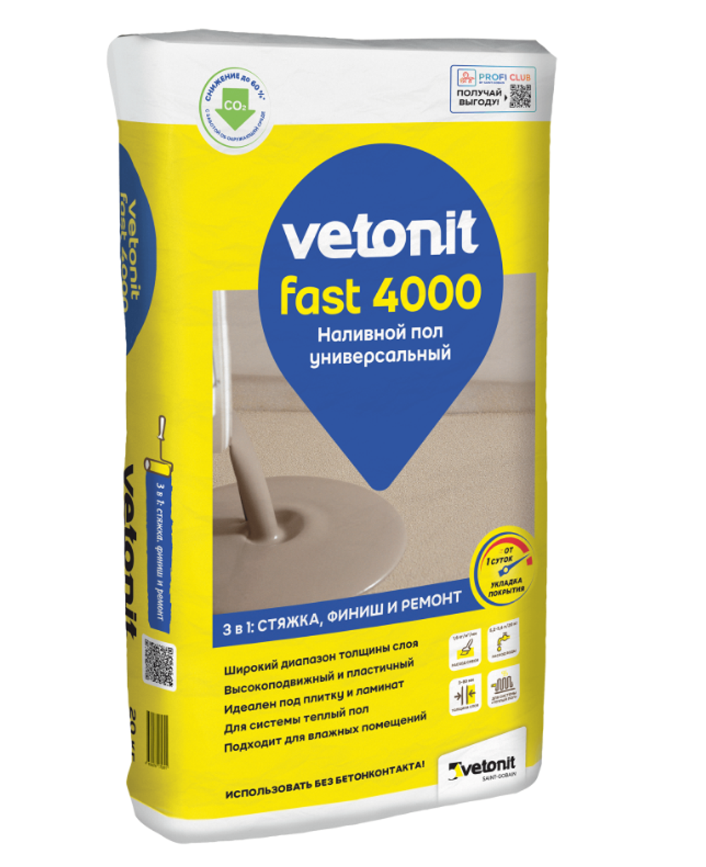 411 Наливной пол Ветонит FAST 4000 (3-80мм) 20 кг