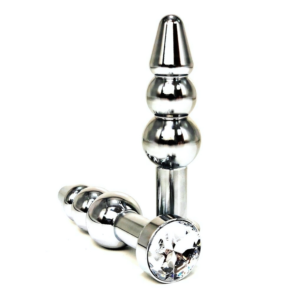 Анальная втулка елочка с прозрачным кристаллом 11 см