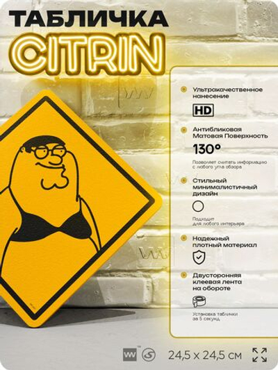 Табличка декоративная "Гриффин в образе" из сериала Гриффины на дверь и стену, прикольная штука в подарок фанату, декоративный знак ЦИТРИН, 24,5х24,5 см, пластиковая, Айдентика Технолоджи