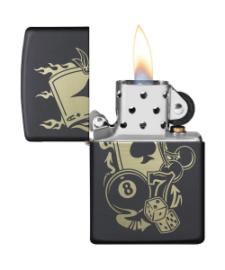 Зажигалка Zippo Gambling Design, покрытие Black Matte, латунь/сталь, чёрная, матовая