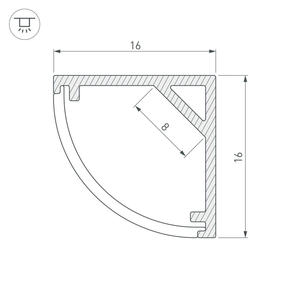 Профиль с экраном SL-KANT-H16-2000 ANOD+OPAL (Arlight, Алюминий) 036843