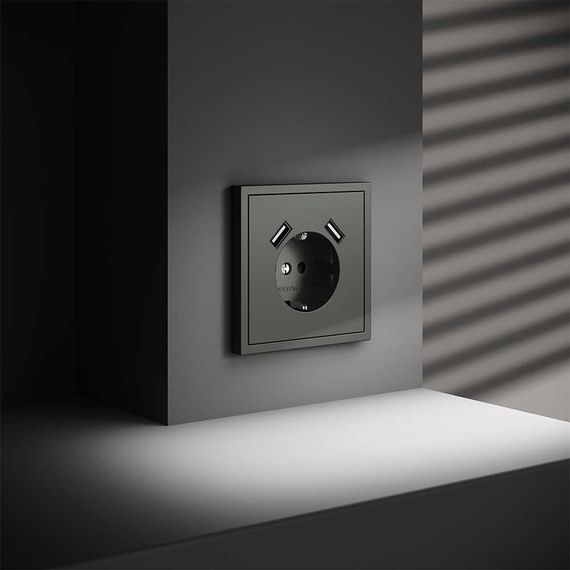 Розетка встраиваемая Voltum S70 с заземлением и защитными шторками, 16А, с USB, A+A, (титан) VLS040406