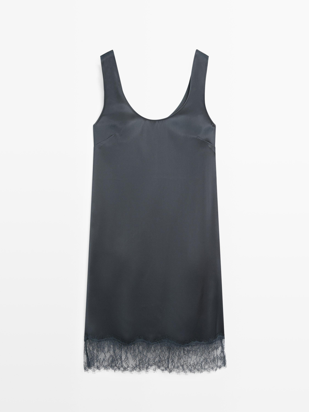 Massimo Dutti Короткое платье из струящегося атласа, темно-синий