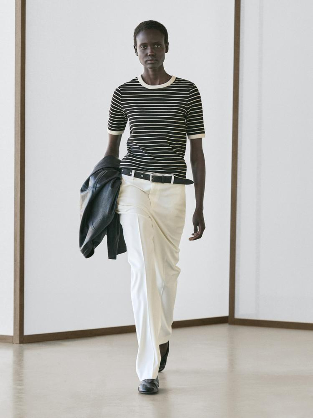 Massimo Dutti Футболка с коротким рукавом и контрастными полосками, черный