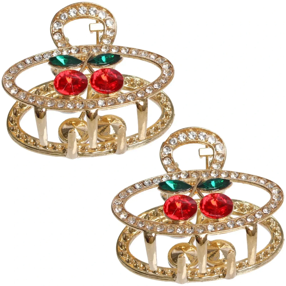 Заколка-краб для волос 2шт «AKS - DesignPRO», вишенки, овал, цвет золото и хром, 4*3см