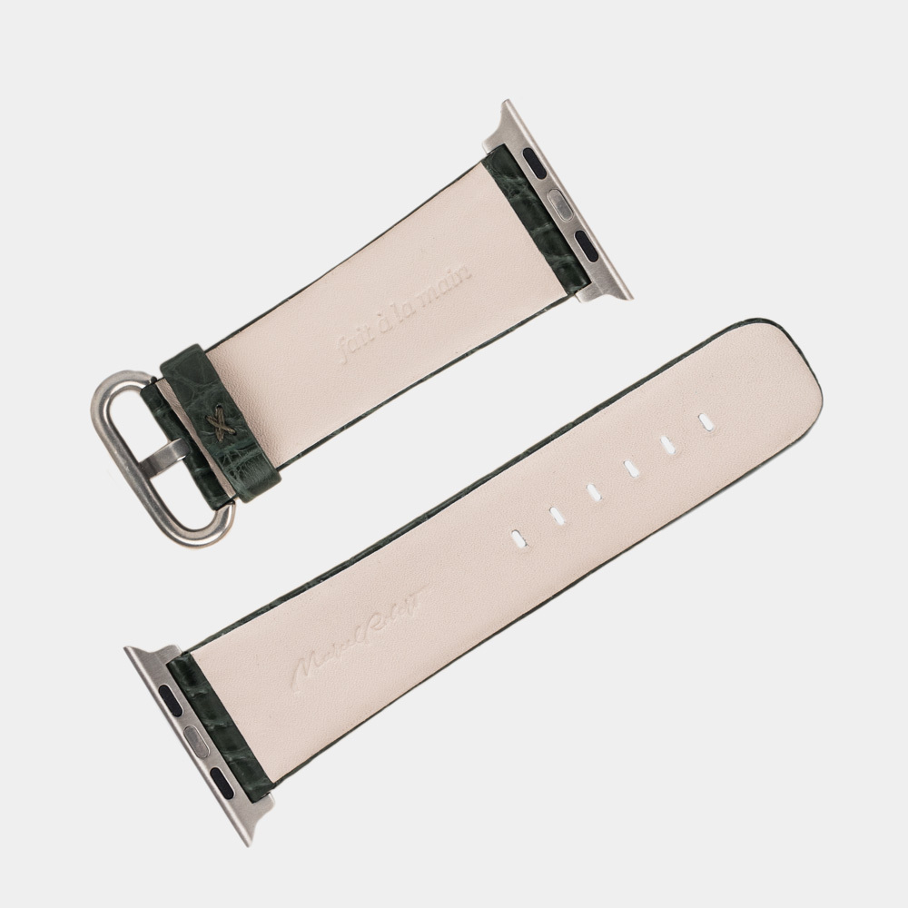 Ремешок для Apple Watch 44/45/46 mm из кожи аллигатора, зеленого цвета