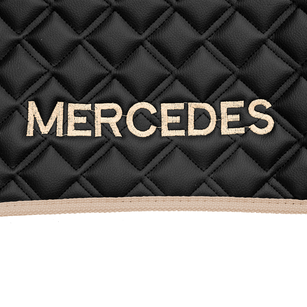 Ковры MERCEDES Actros MP3 (автомат) с шахтой (экокожа, черный, бежевый кант, бежевая вышивка)