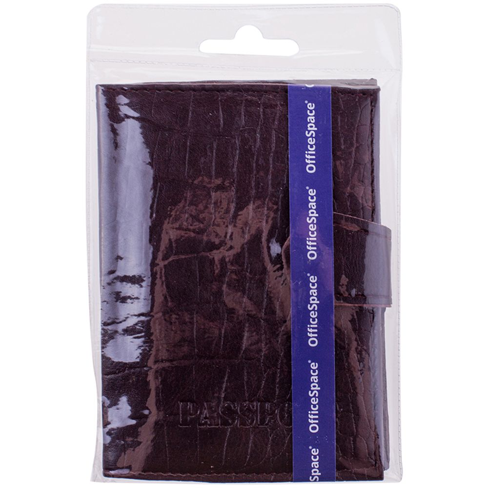 Обложка на паспорт, Спейс, кожзам + изолон, под крокодила, с кнопкой, с подкладом, терракотовая