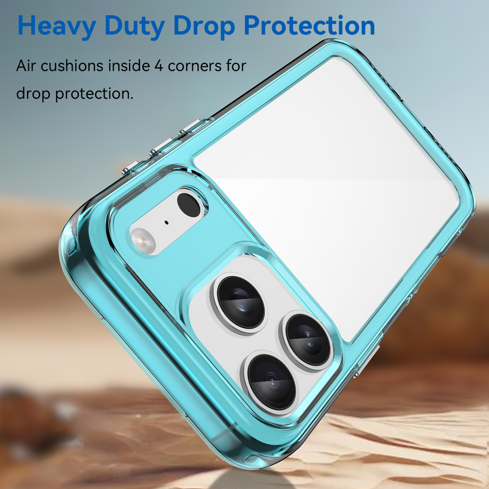 Прозрачный противоударный чехол для iPhone 17 Pro, с усиленными защитными рамками бирюзового цвета