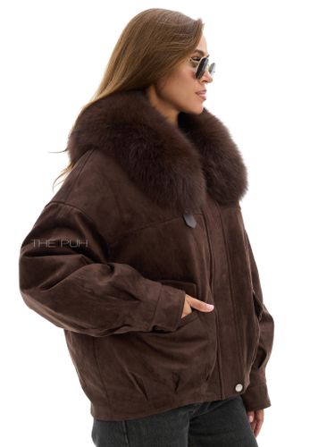 Утепленная замшевая куртка шоколадного цвета