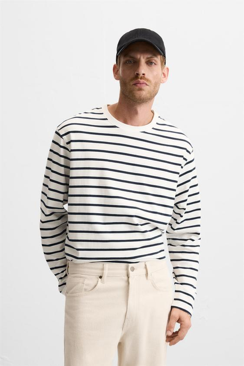 ZARA ФУТБОЛКА В ПОЛОСКУ, БЕЛЫЙ/МОРСКОЙ СИНИЙ