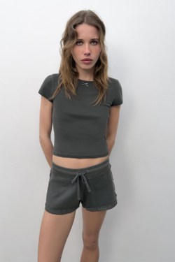 ZARA ФУТБОЛКА С КОРОТКИМИ РУКАВАМИ, СЕРО-СИНИЙ