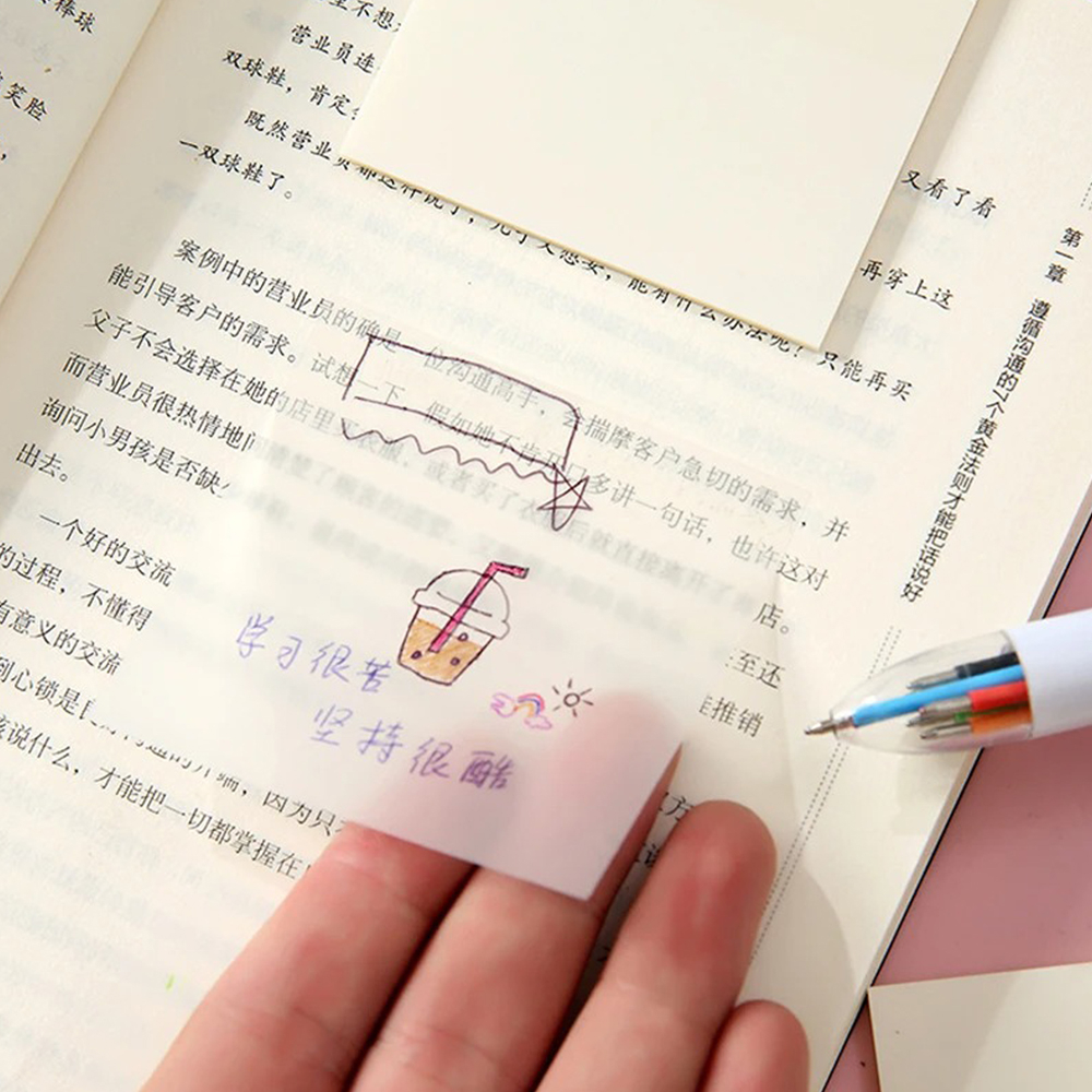 Блок для записей пластиковый прозрачный, 45 листов, Бумага для заметок размер 7,5*7,5 см с клеевым слоем (стикеры наклейки напоминалки), белые тонированные