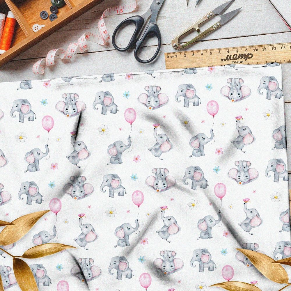 Ткань штапель веселые слонята