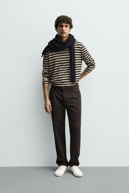 ZARA БРЮКИ STRAIGHT FIT КОМФОРТ, КОРИЧНЕВЫЙ