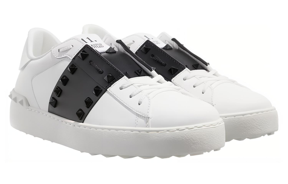 Valentino Untitled Leather Classic Low top Stylish Skateboarding Shoes Men"s White Black