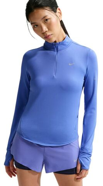 Женская теннисная футболка   Nike Dri-Fit Swift UV 1/4-Zip Running - blue/reflective silver